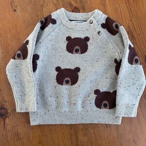George Beige Bear Pattern Crewneck Sweater